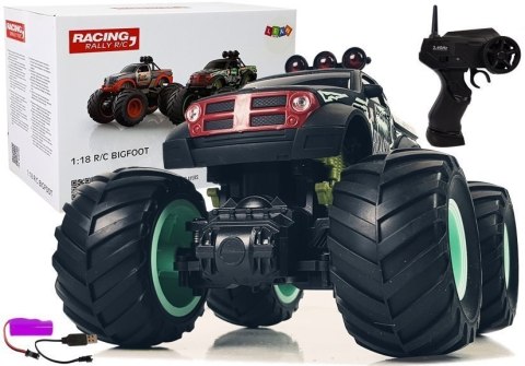 Auto Terenowe Pick Up Ogromne Koła Bigfoot Zdalnie Sterowany 2.4G 1:18 Czarno- Zielony Auto Terenowe Pick Up Ogromne Koła Bigfoot Zdalnie Sterowany 2.4G 1:18 Czarno- Zielony