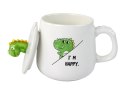 Kubek Ceramiczny Dinozaur Biały Przykrywka Łyżeczka 350ml Kubek Ceramiczny Dinozaur Biały Przykrywka Łyżeczka 350ml