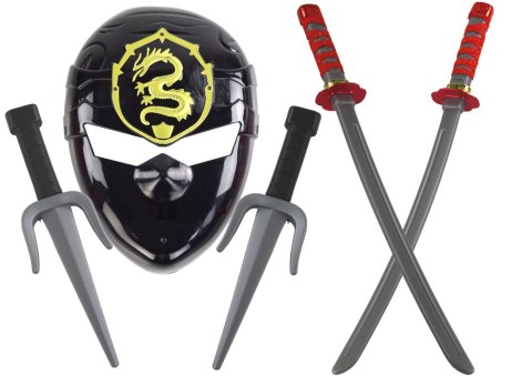 Zestaw Wojownika Ninja Maska Miecze Sztylety Czerwone Zdobienia Zestaw Wojownika Ninja Maska Miecze Sztylety Czerwone Zdobienia