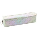 Piórnik Szkolny Organizer Tłoczony Wzór Biały Perłowy 21x6cm Piórnik Szkolny Organizer Tłoczony Wzór Biały Perłowy 21x6cm